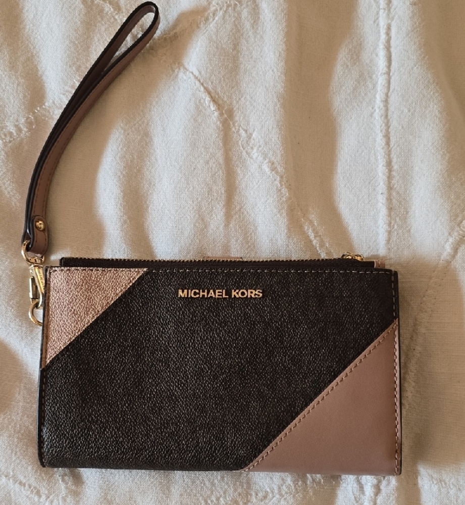 Michael Kors Two-Tone Wristlet in Brown and  Rose Color